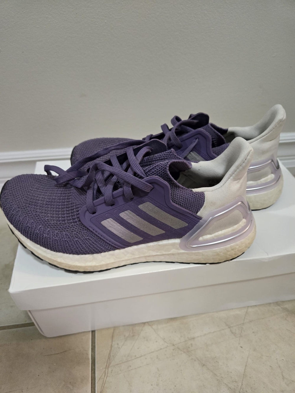 adidas Women's Ultraboost Purple and White Knit Running Sneakers